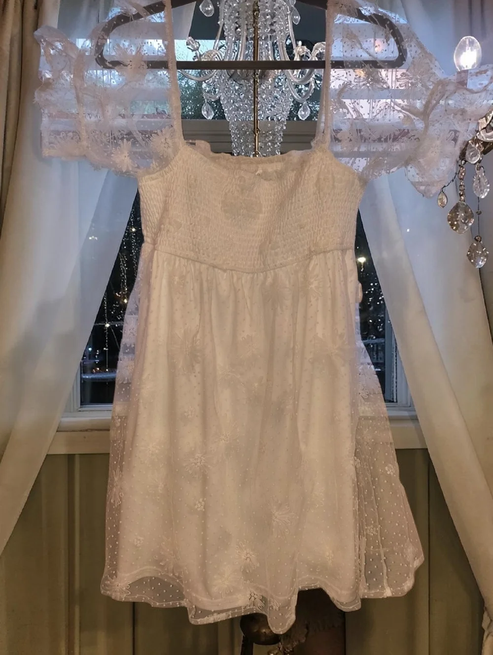 Altar’d State White Lace Babydoll Dress XL NWT Sheer Floral Cottagecore Bridal